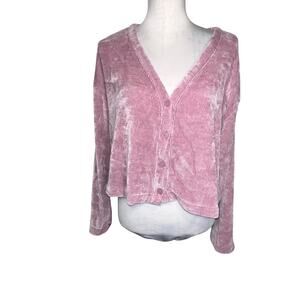 Old Navy rose dawn size L crop long sleeve button front Deep V knit Chenille top